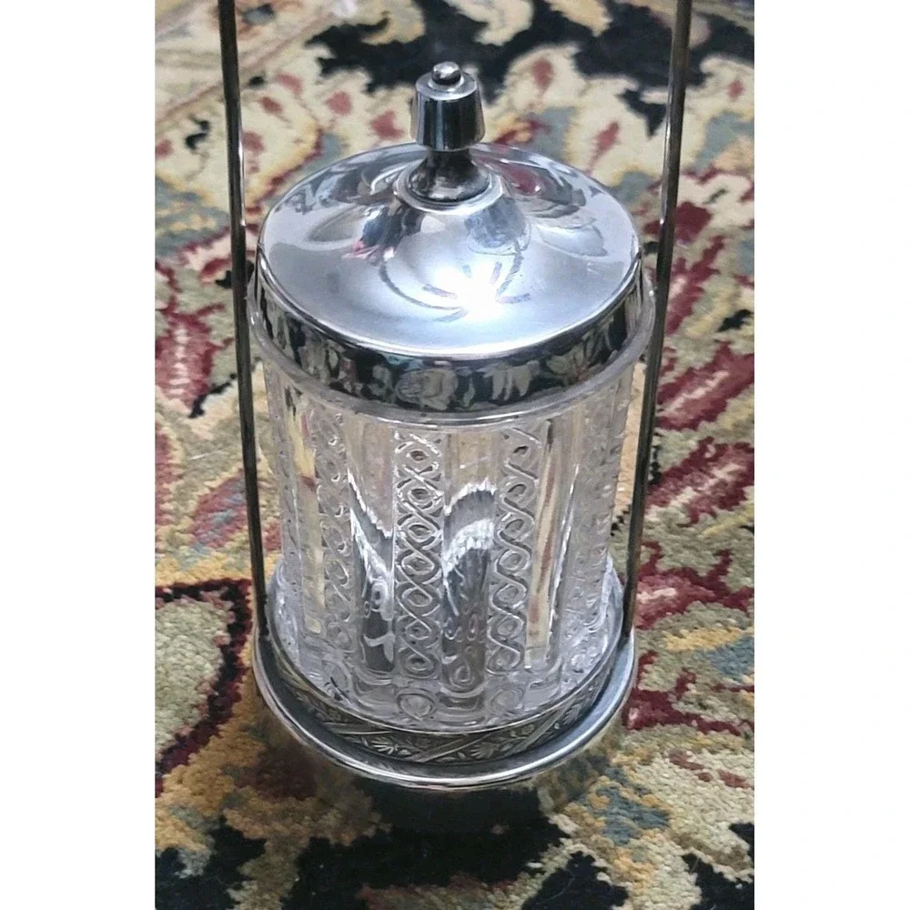 Victorian Pickle Caster Ornate Silver Plated Base Tall Handle Victorian EAPG JAR